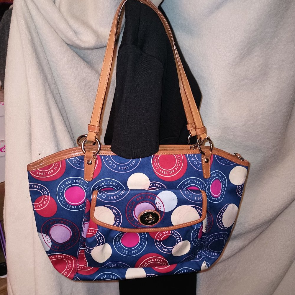 Coach Authentic Leah Multi colored Polka Dot Print Shoulder Bag F14667